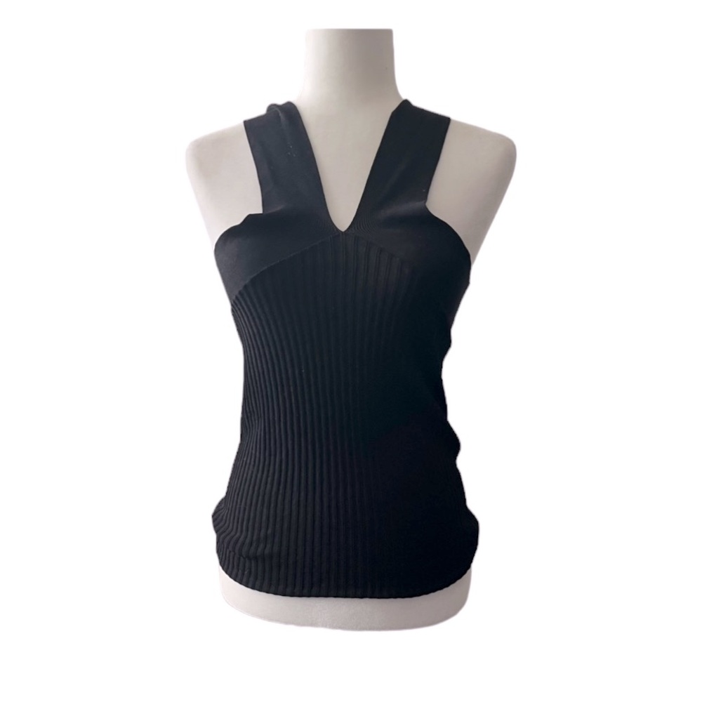 Zara Black Sleeveless Ribbed V-neck Pullover Top Sz S